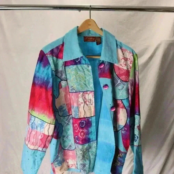 Unique Legacy 55% silk quilted‎ colorful quilted patterned shirt/jacket women S - Picture 5 of 10